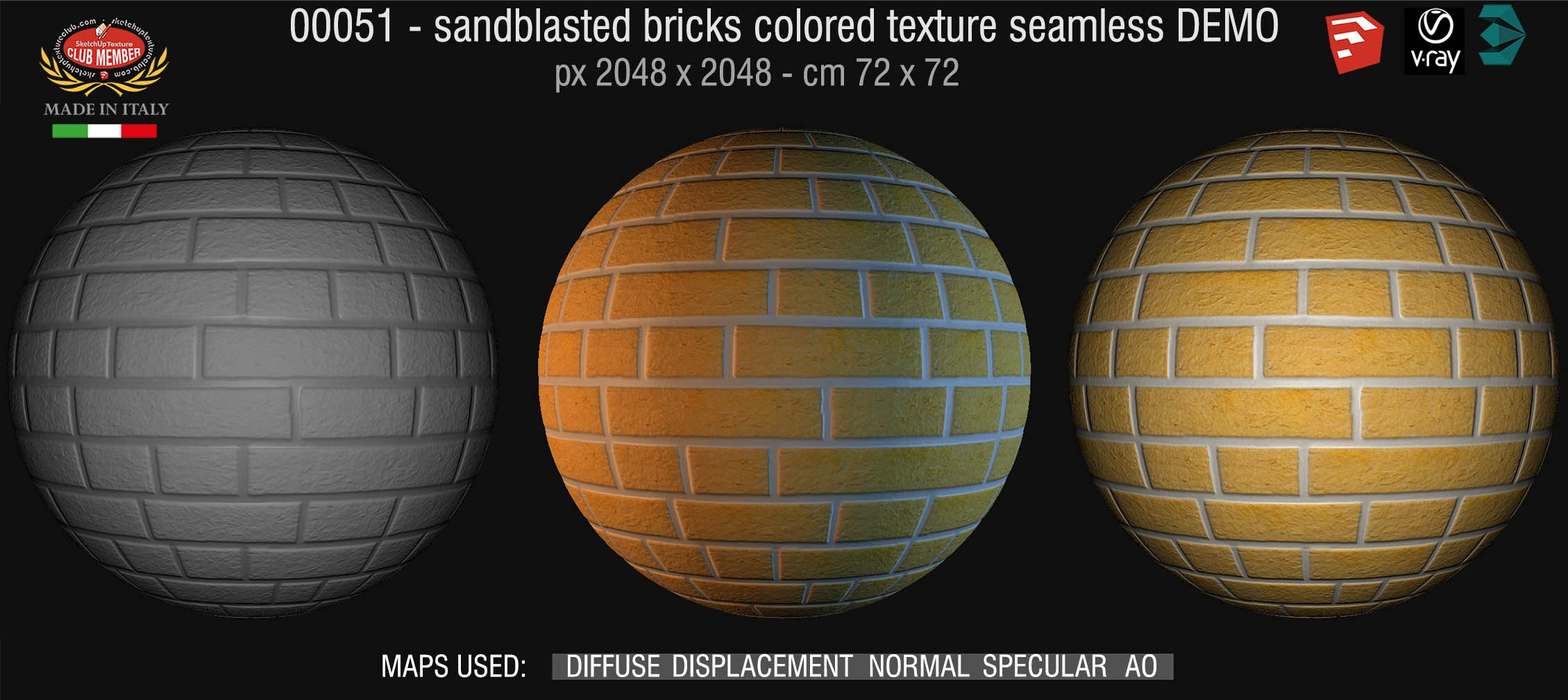 00051 Sandblasted bricks colored texture seamless + maps DEMO