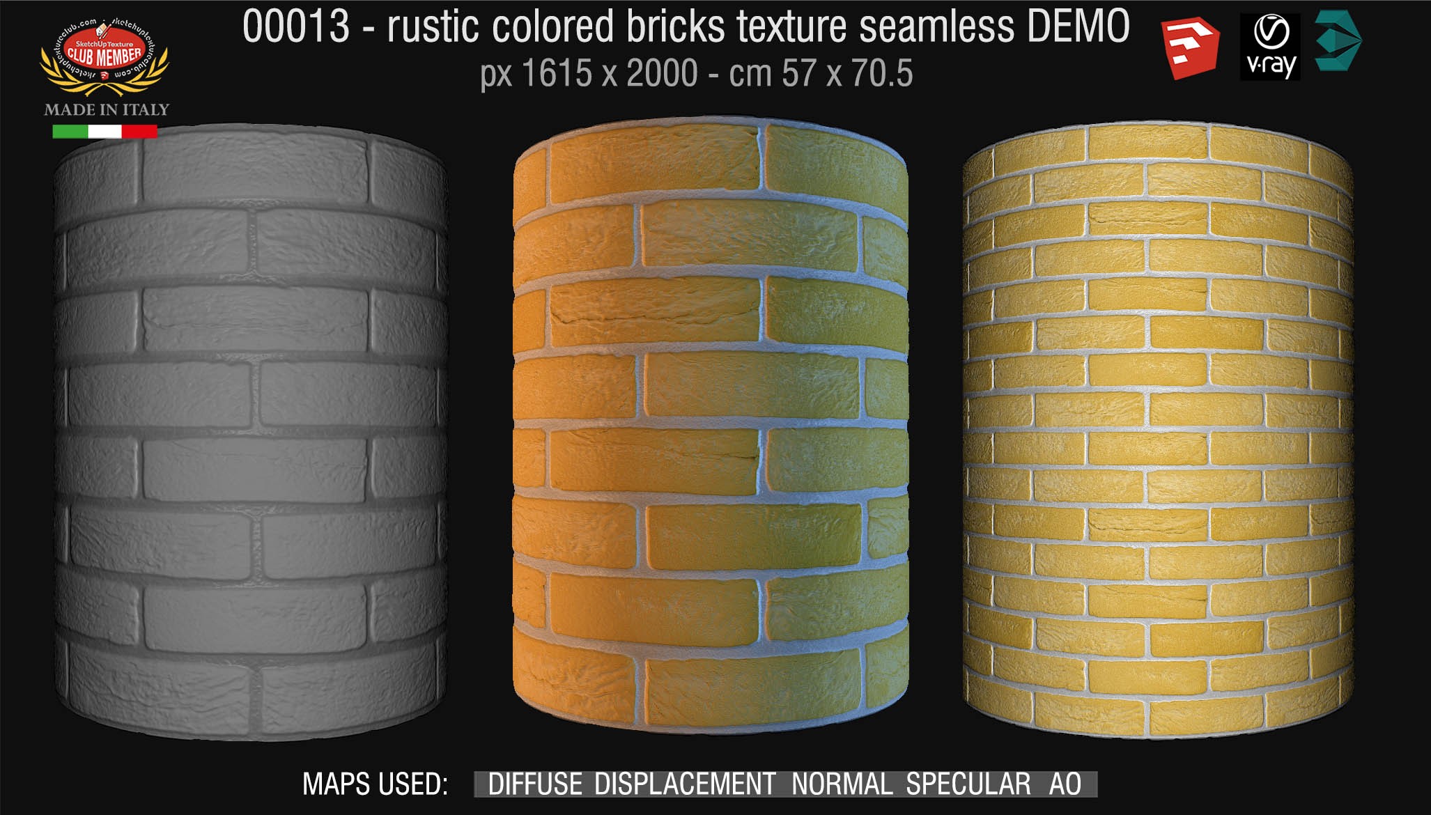 00013 colored rustic bricks texture seamless + maps DEMO