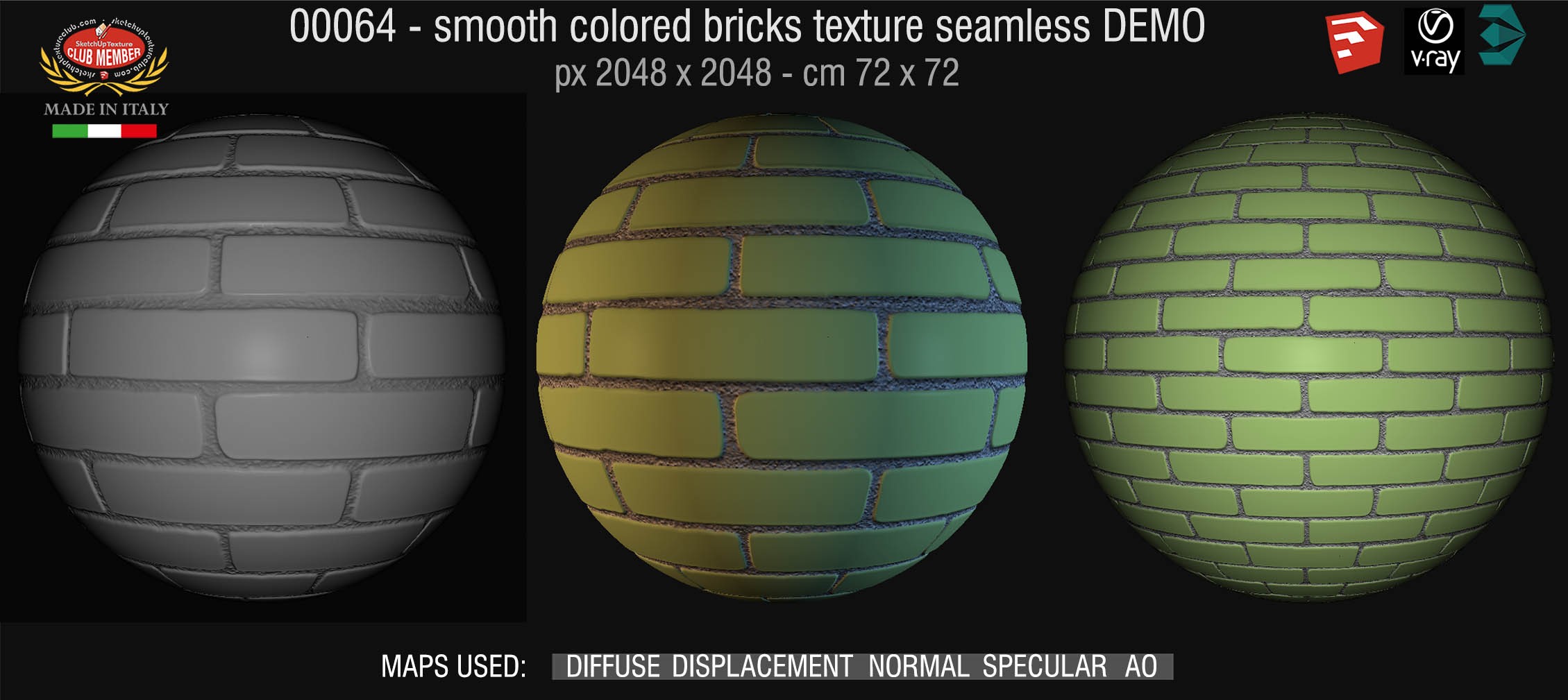 00064 smooth colored bricks texture seamless + maps DEMO