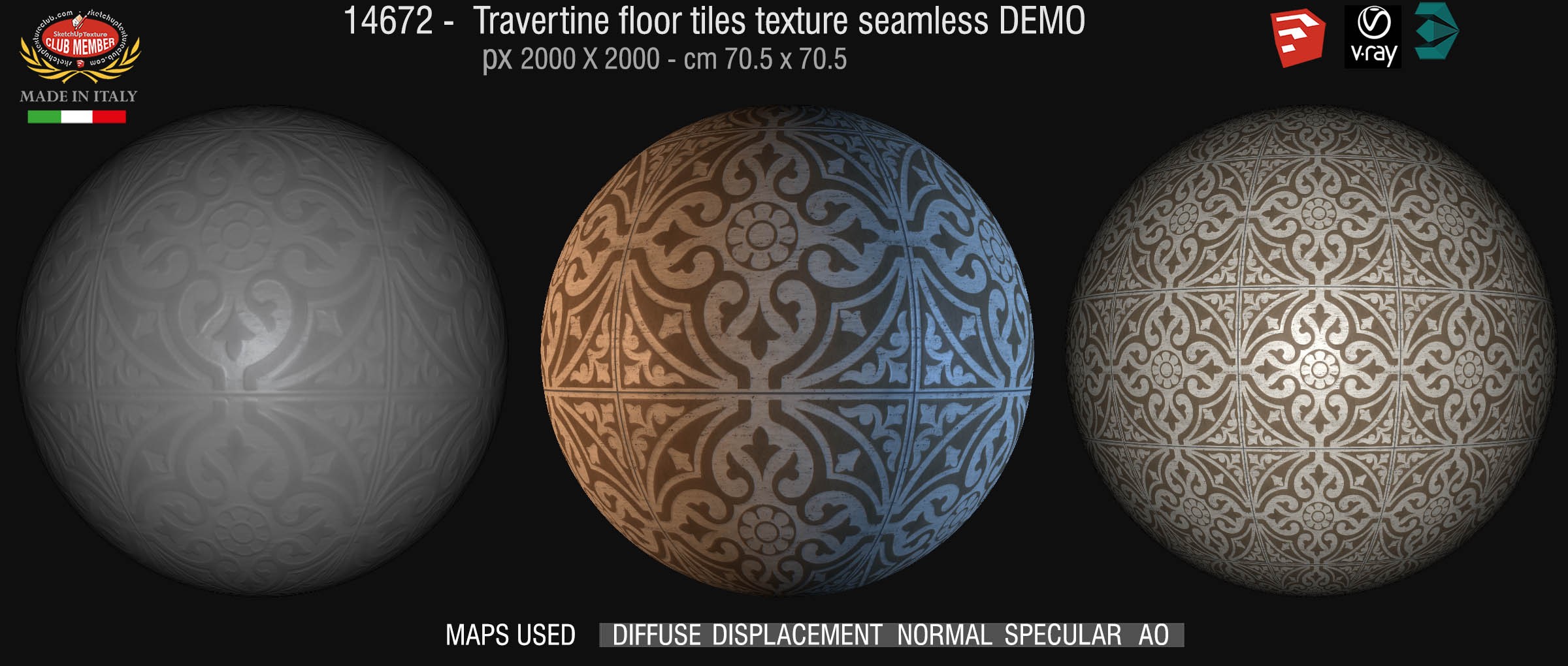 14672Travertine floor tile texture seamless + maps DEMO