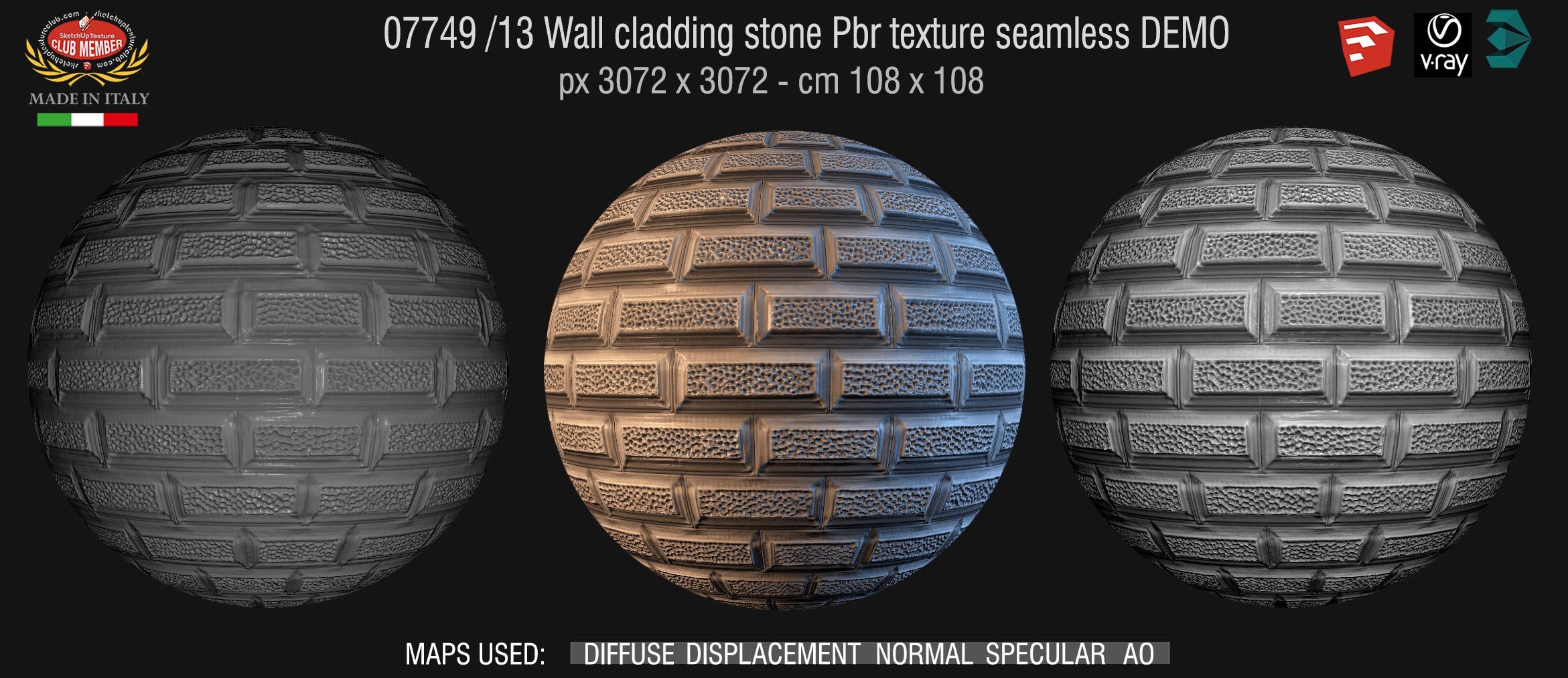 07749/13 Wall cladding stone pbr texture seamless demo