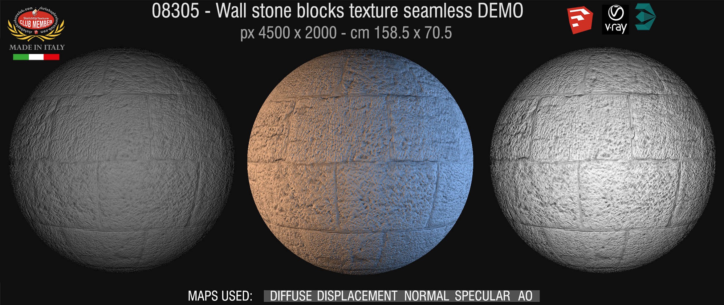 08305 HR Wall stone with regular blocks texture + maps DEMO