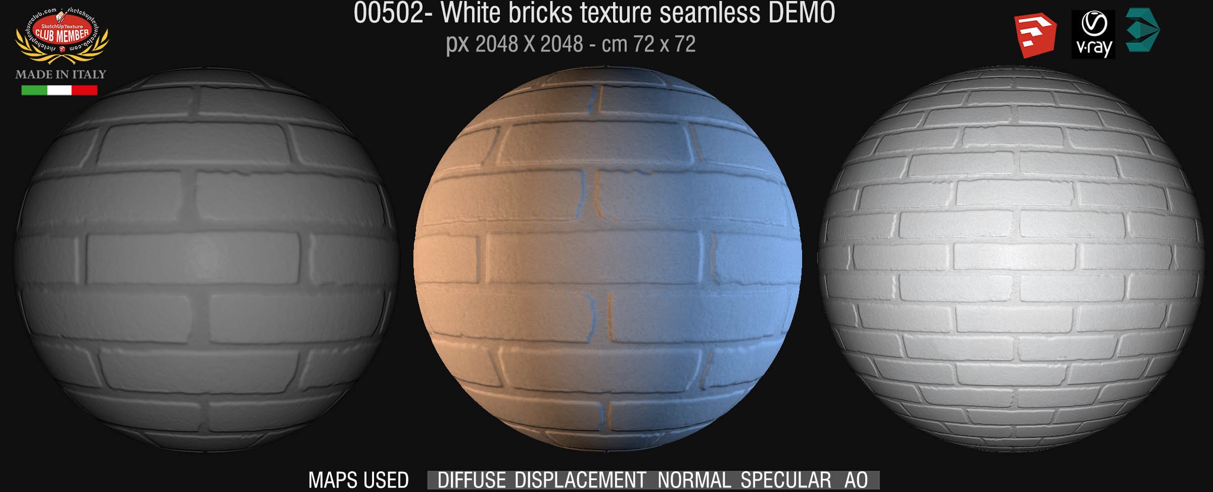 00502 White bricks texture seamless + maps DEMO