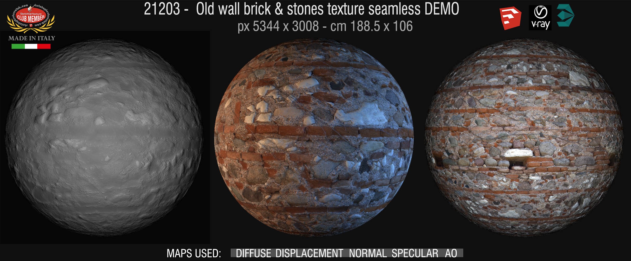 21203 Old wall brick & stones texture + maps DEMO