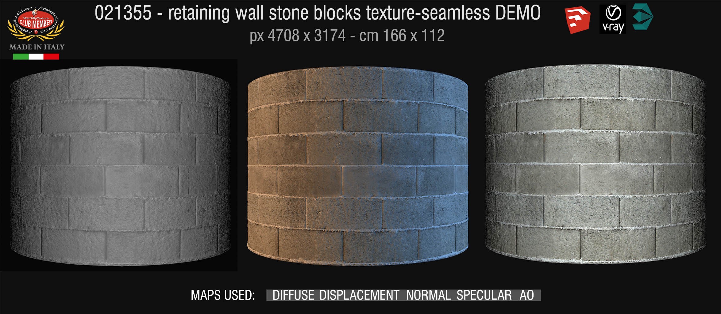 21355 HR Retaining wall stone blocks texture seamless + maps DEMO