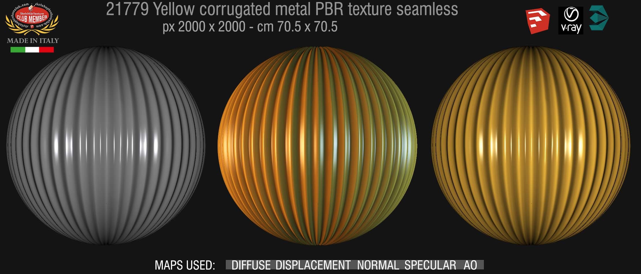21779 Yellow corrugated metal PBR texture seamless DEMO