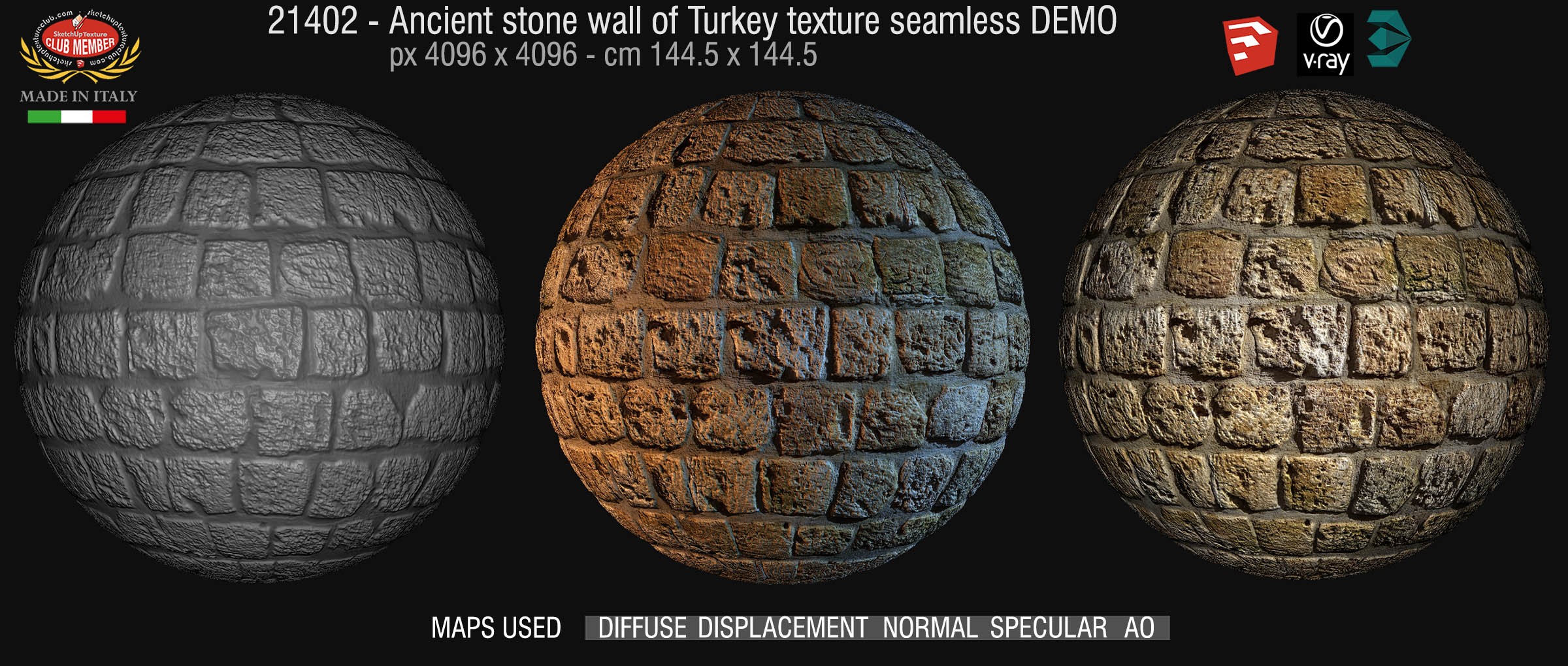 21402 Ancient stone wall of Turkey texture seamless + maps DEMO