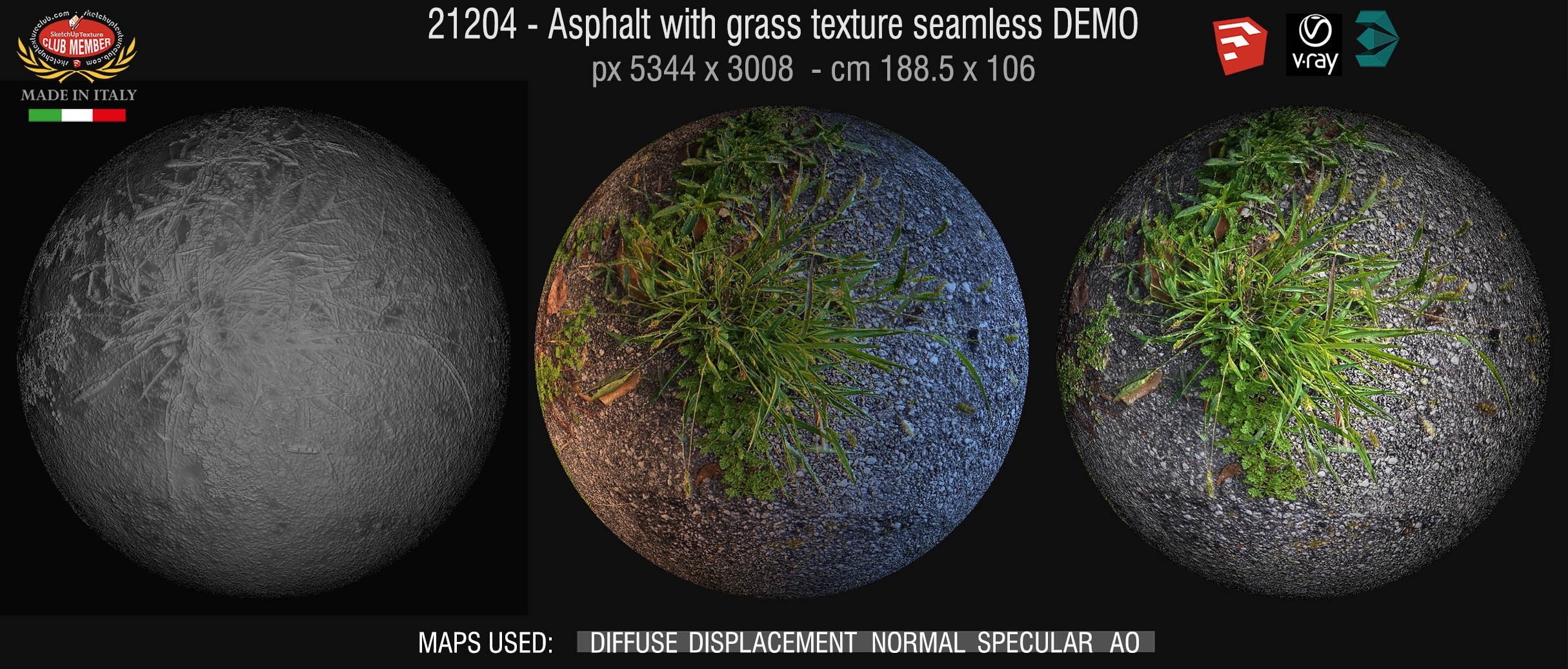 21204 Asphalt with grass texture seamless + maps DEMO