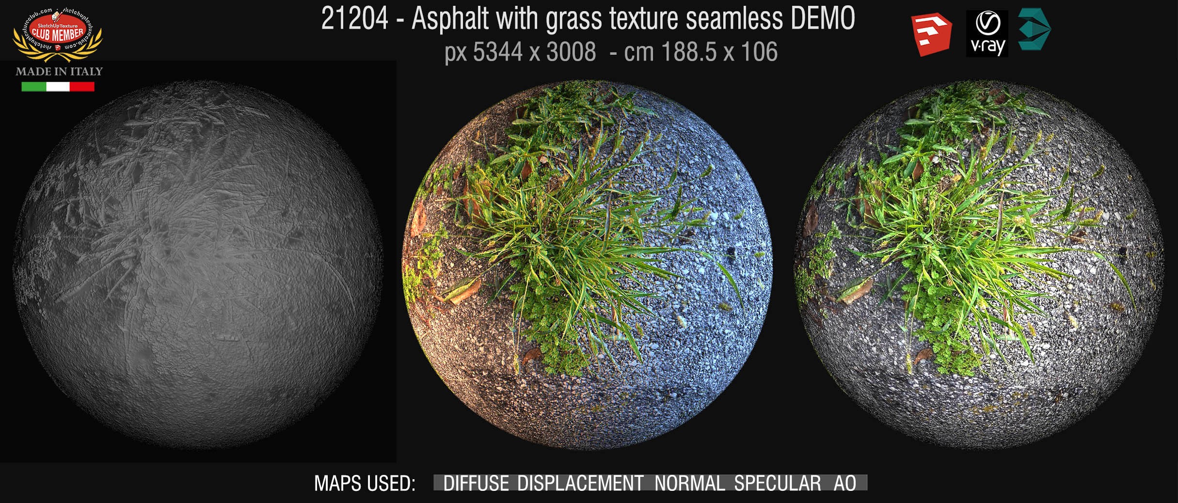 21204 Asphalt with grass pbr texture seamless