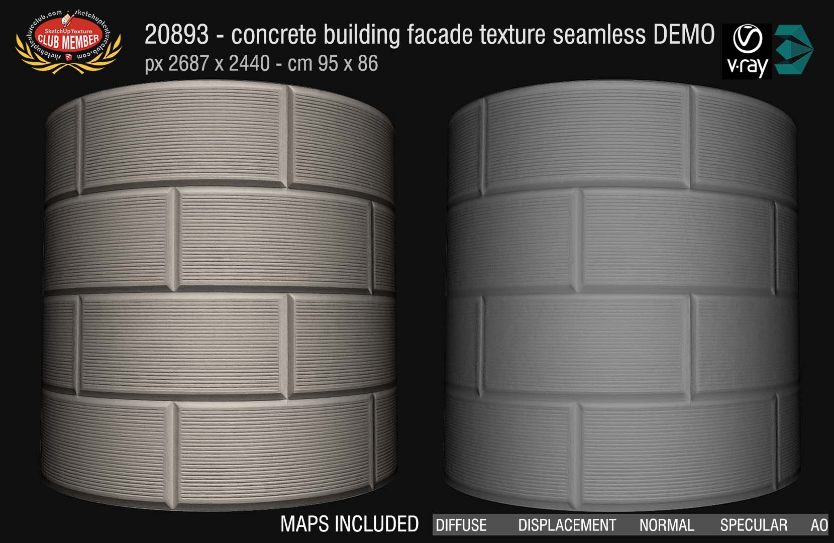 20893 Concrete building facade texture + maps DEMO