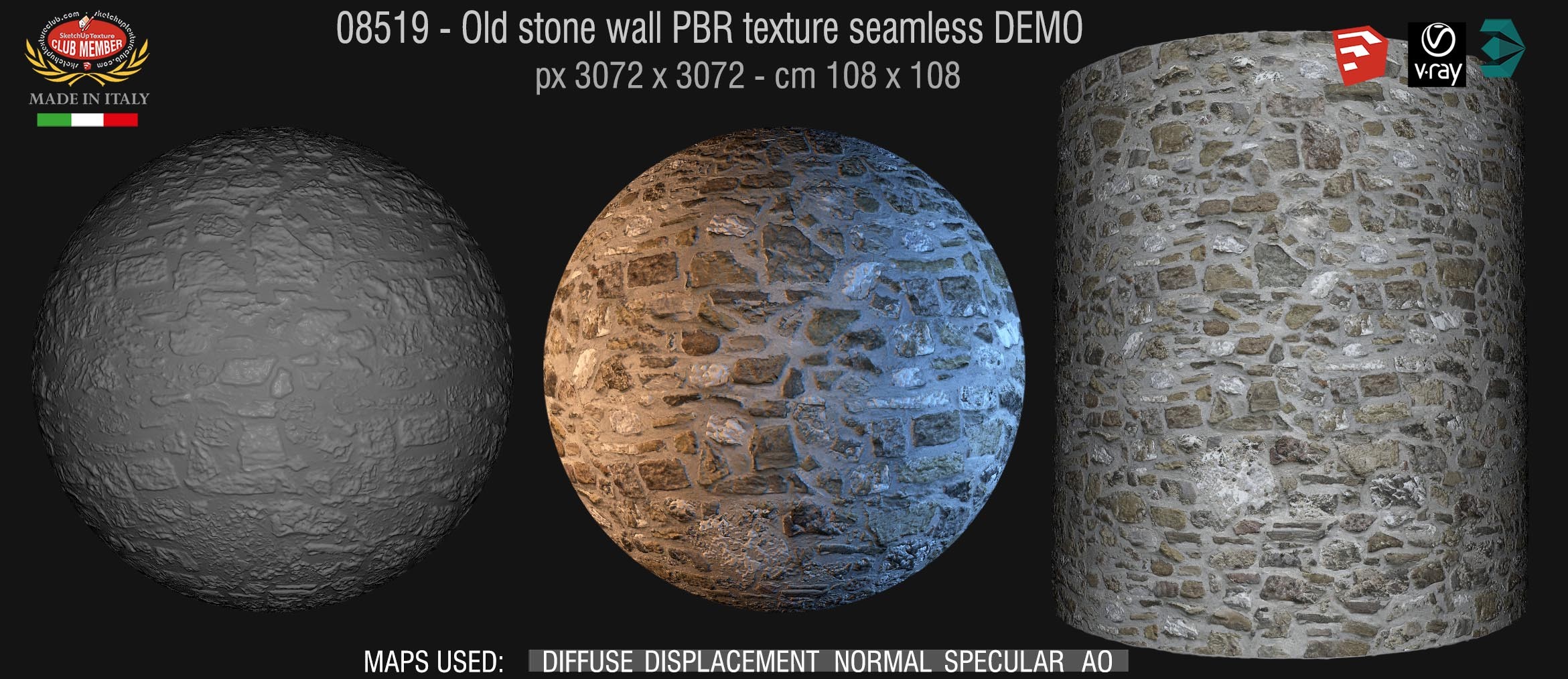08519 Old stone wall PBR texture seamless DEMO