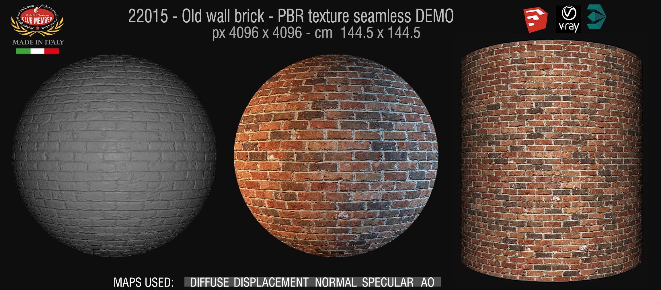 22015 Old wall brick PBR texture seamless DEMO
