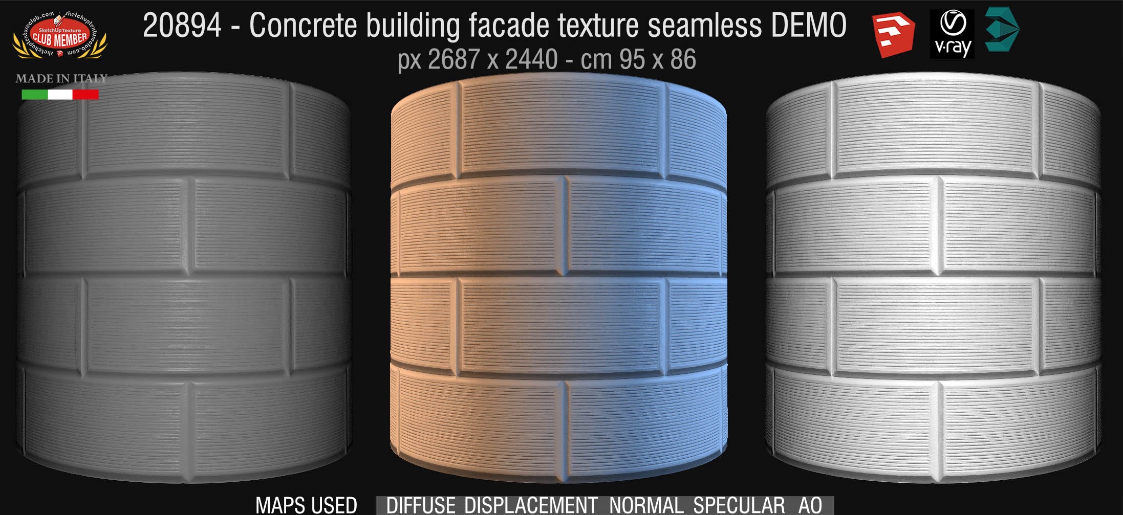 20894 Concrete building facade texture + maps DEMO