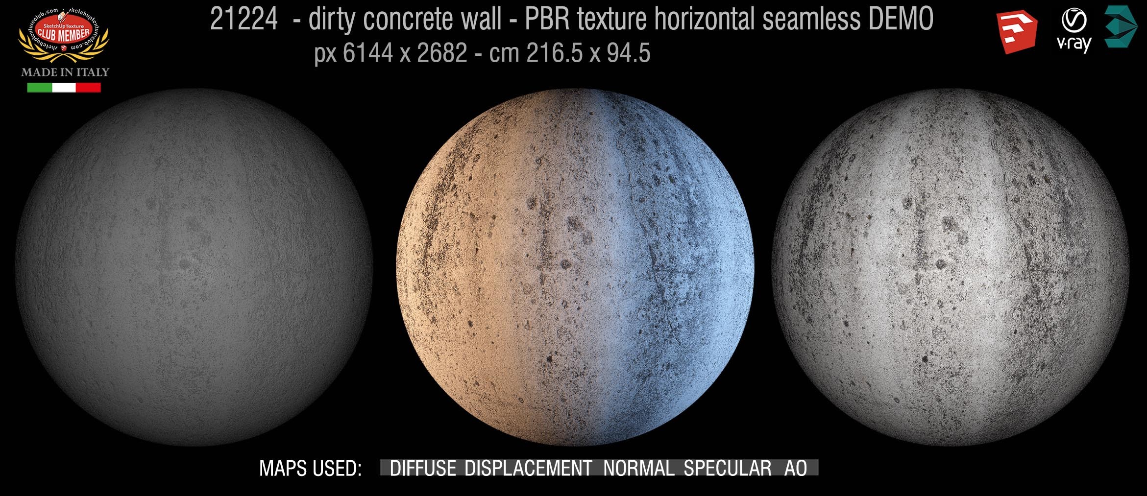 21224 Dirty concrete wall PBR texture horizontal seamless DEMO