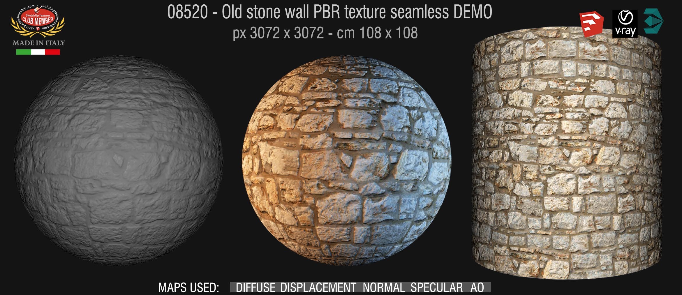 08520 Old stone wall PBR texture seamless DEMO