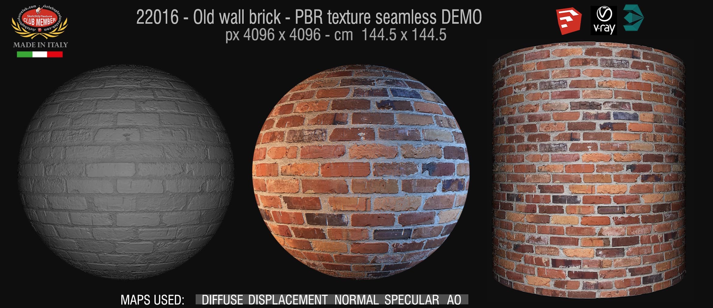 22016 Old wall brick PBR texture seamless DEMO