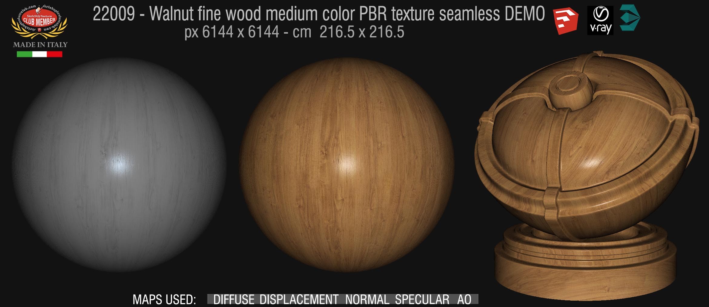22009 Walnut fine wood medium color PBR texture seamless DEMO