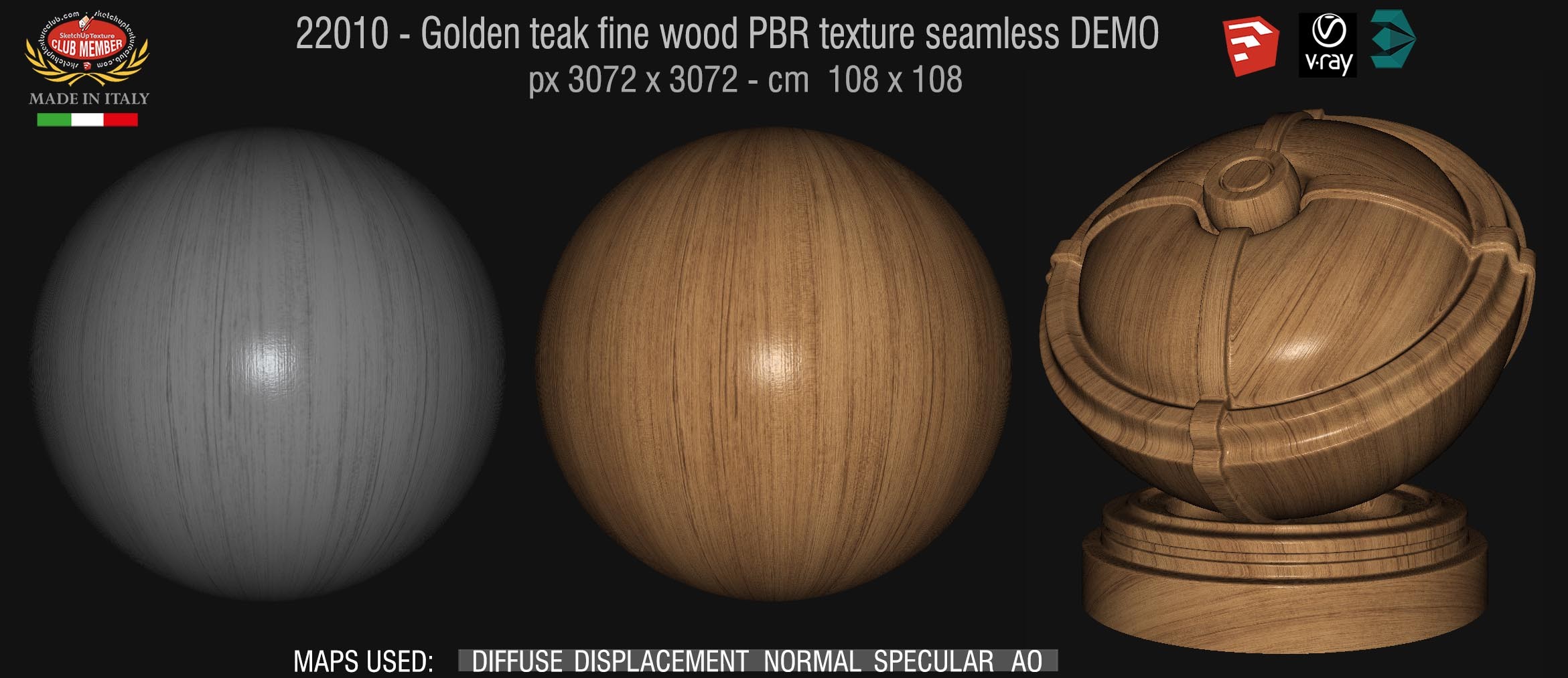 22010 Golden teak fine wood PBR texture seamless DEMO