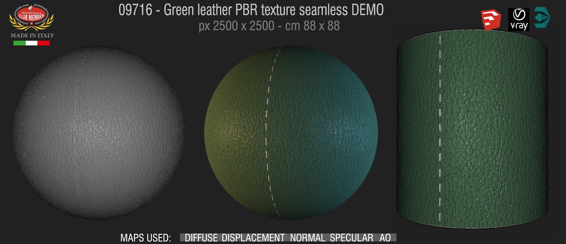 09716 Green leather PBR texture seamless DEMO