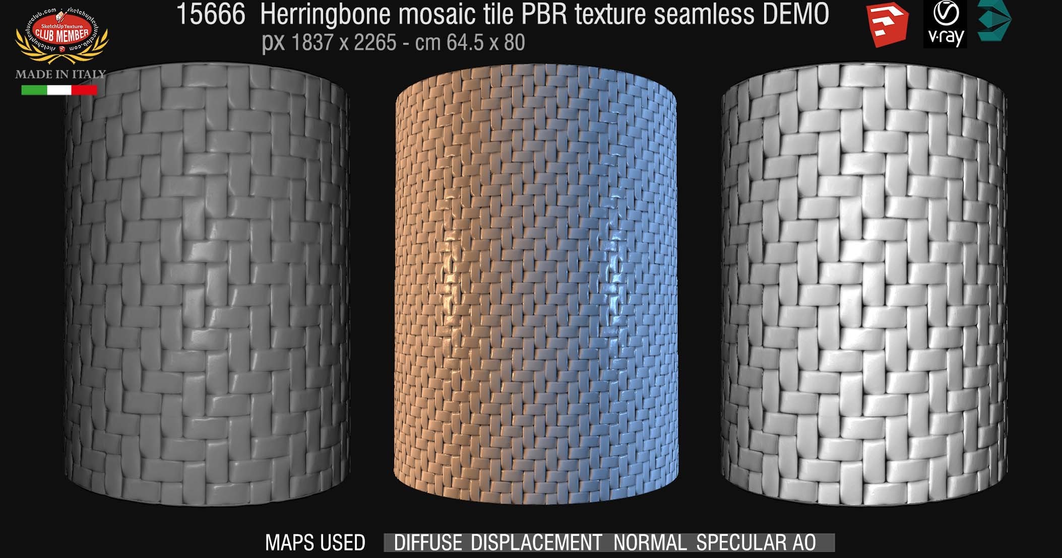 15666 Herringbone mosaic tile PBR texture seamless DEMO