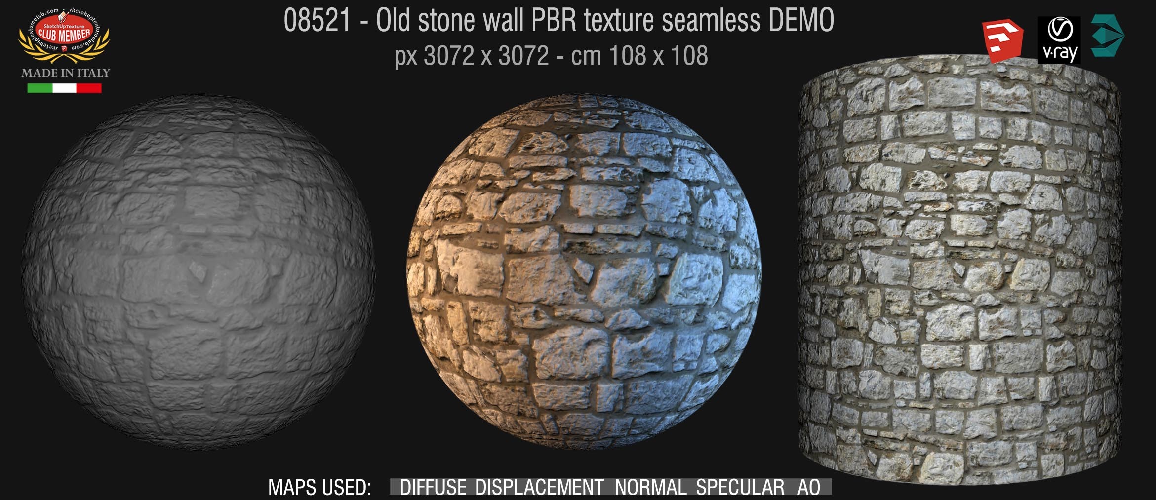 08521 Old stone wall PBR texture seamless DEMO