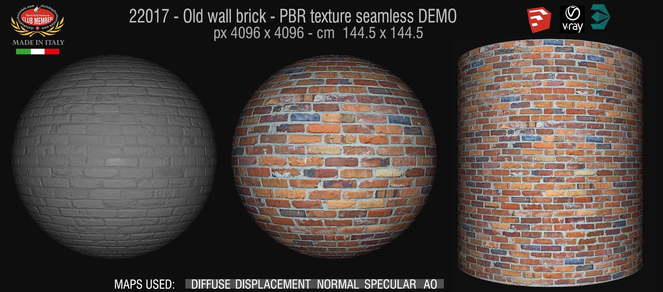 22017 Old wall brick PBR texture seamless DEMO