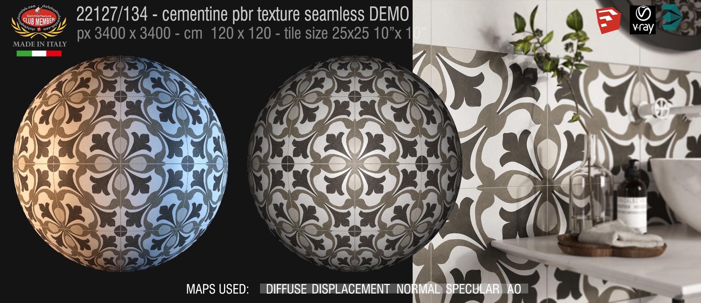 22127/134 cementine tiles Pbr seamless texture DEMO - porcelain stoneware concrete look