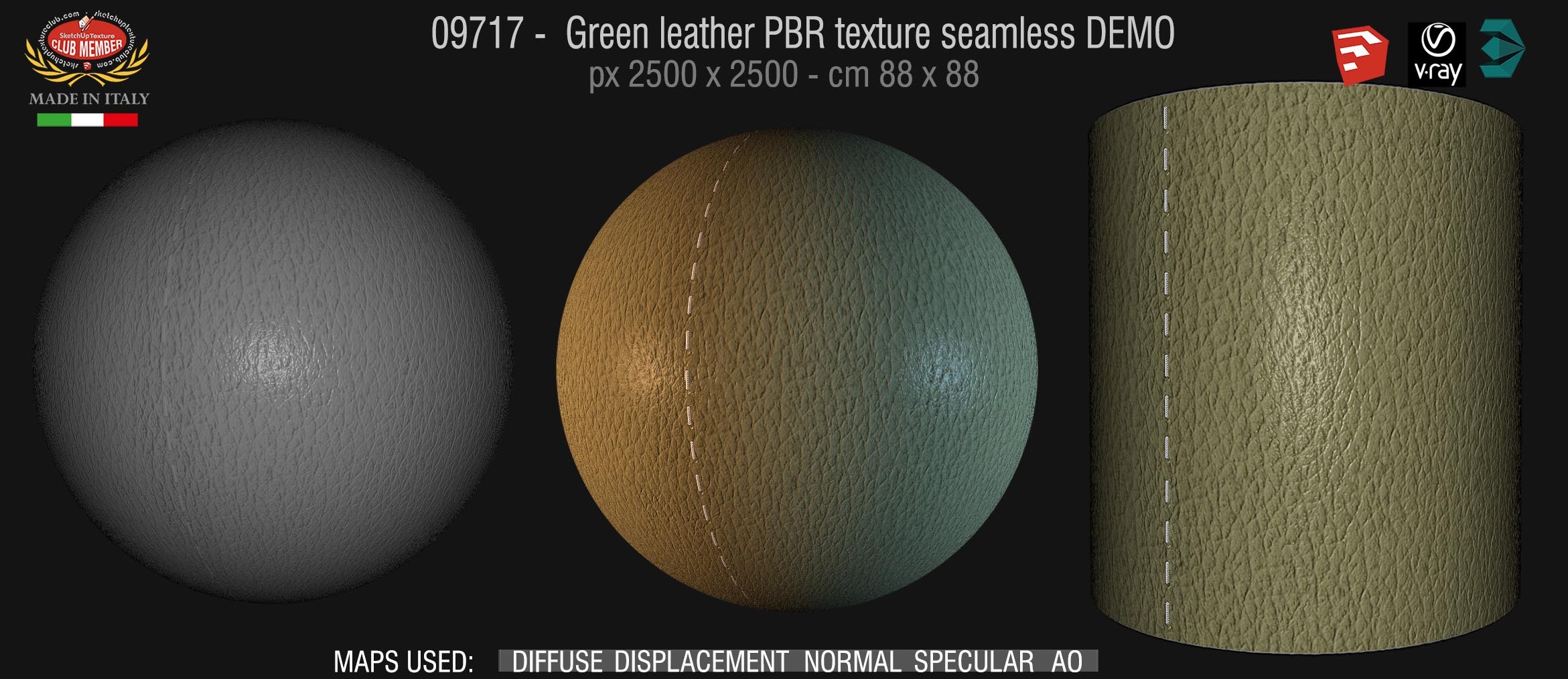 09717 Green leather PBR texture seamless DEMO