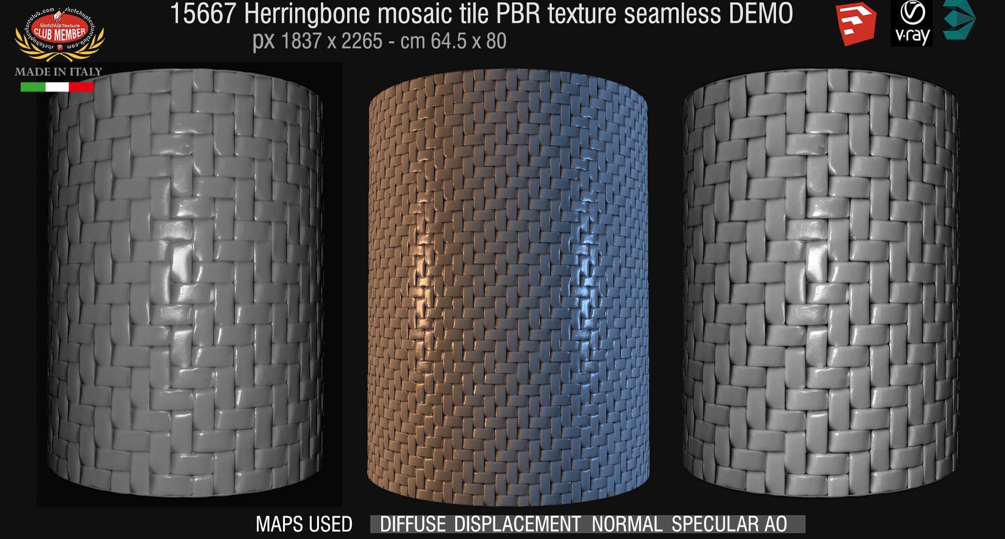 15667 Herringbone mosaic tile PBR texture seamless DEMO