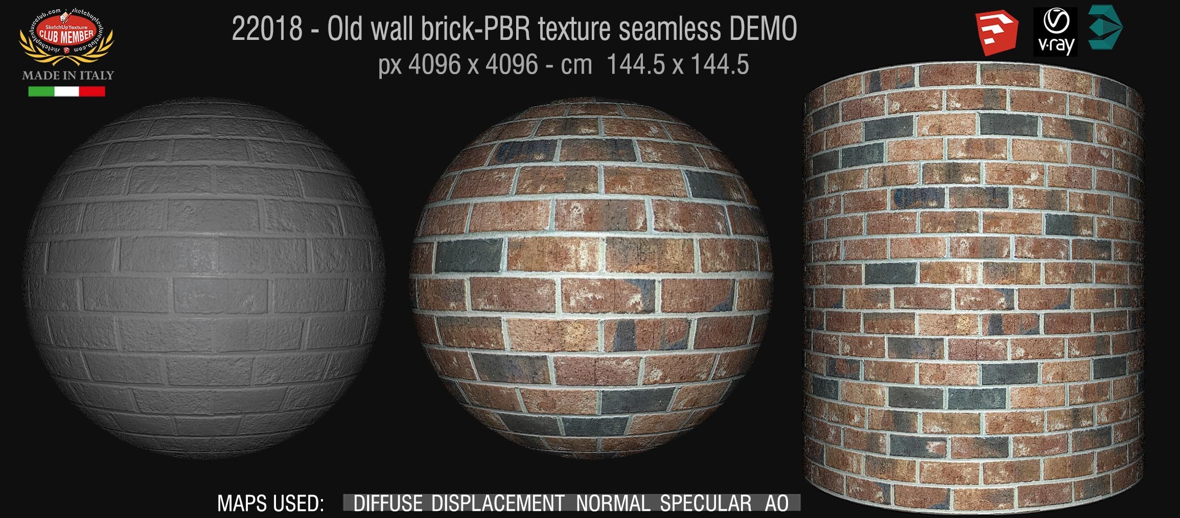 22018 Old wall brick PBR texture seamless DEMO