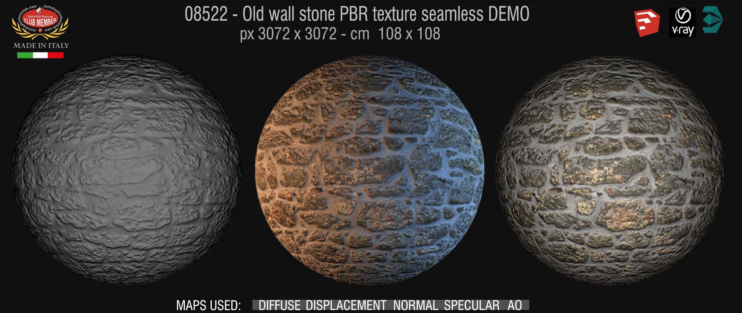 08522 Old wall stone PBR texture seamless DEMO