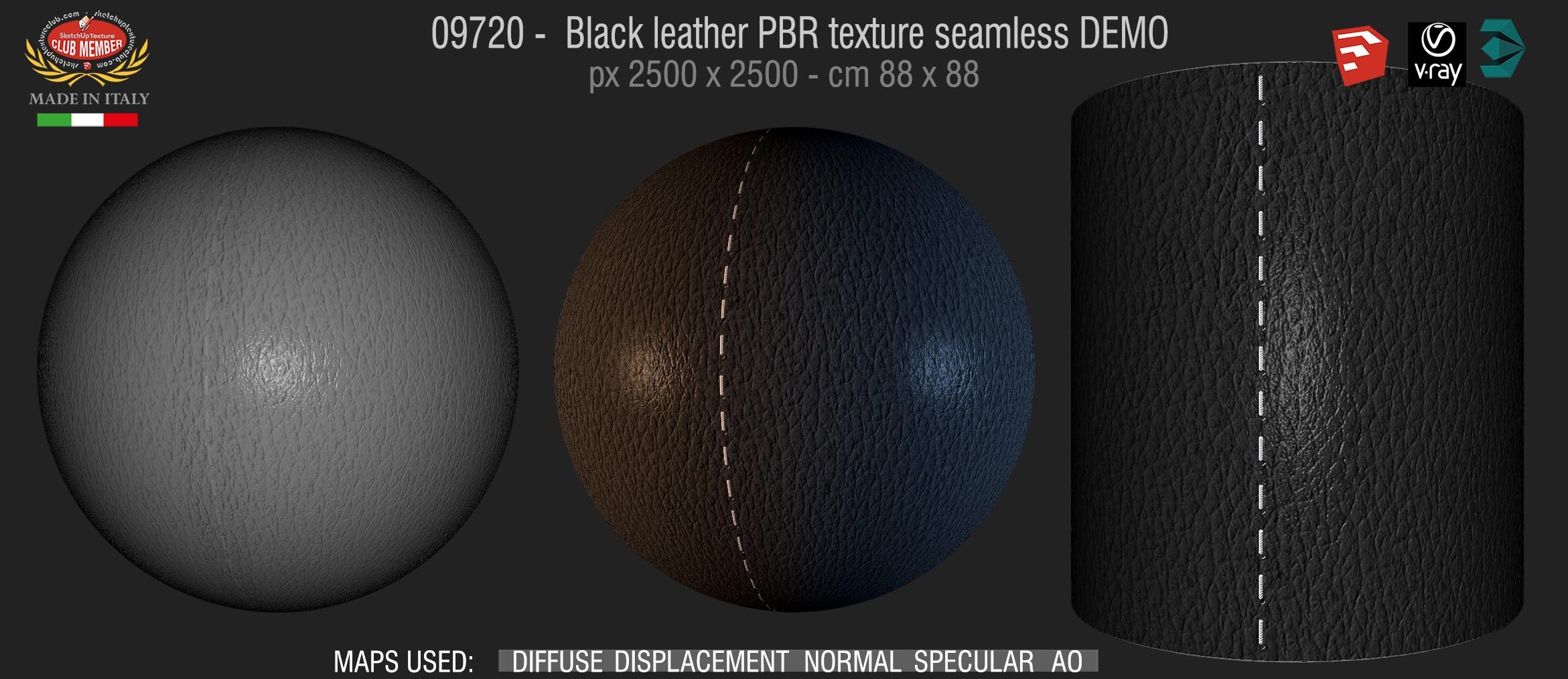 09718 Black leather PBR texture seamless DEMO