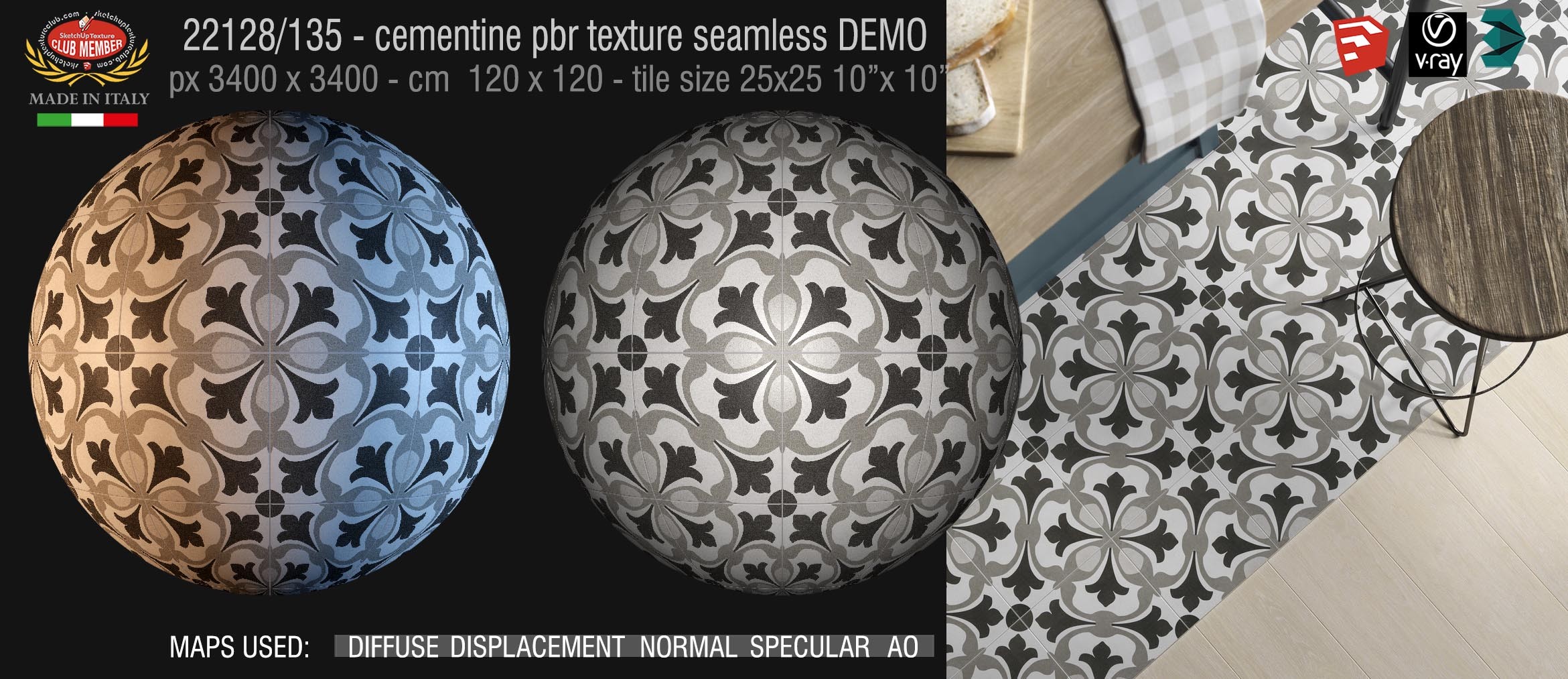 22128/135 cementine tiles Pbr seamless texture DEMO - porcelain stoneware concrete look