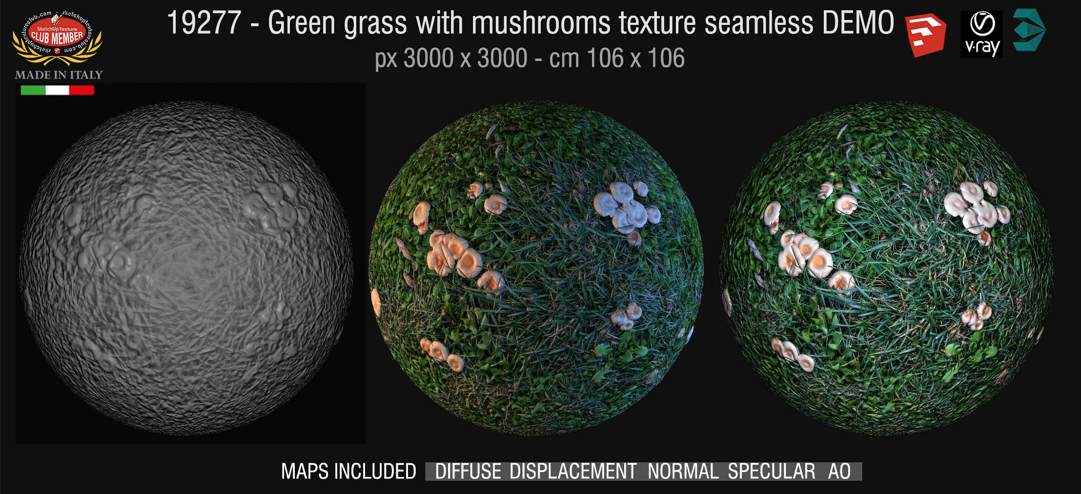 19277 HR Green grass with mushrooms + maps DEMO
