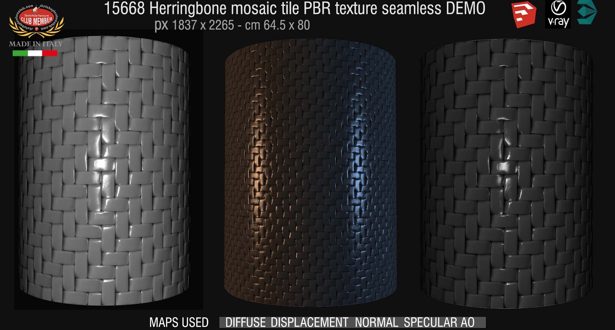 15668 Herringbone mosaic tile PBR texture seamless DEMO
