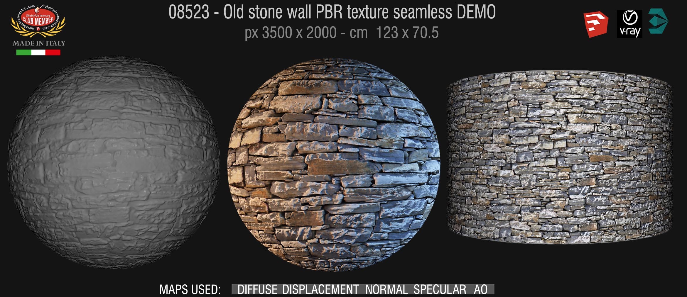 08523 Old stone wall PBR texture seamless DEMO
