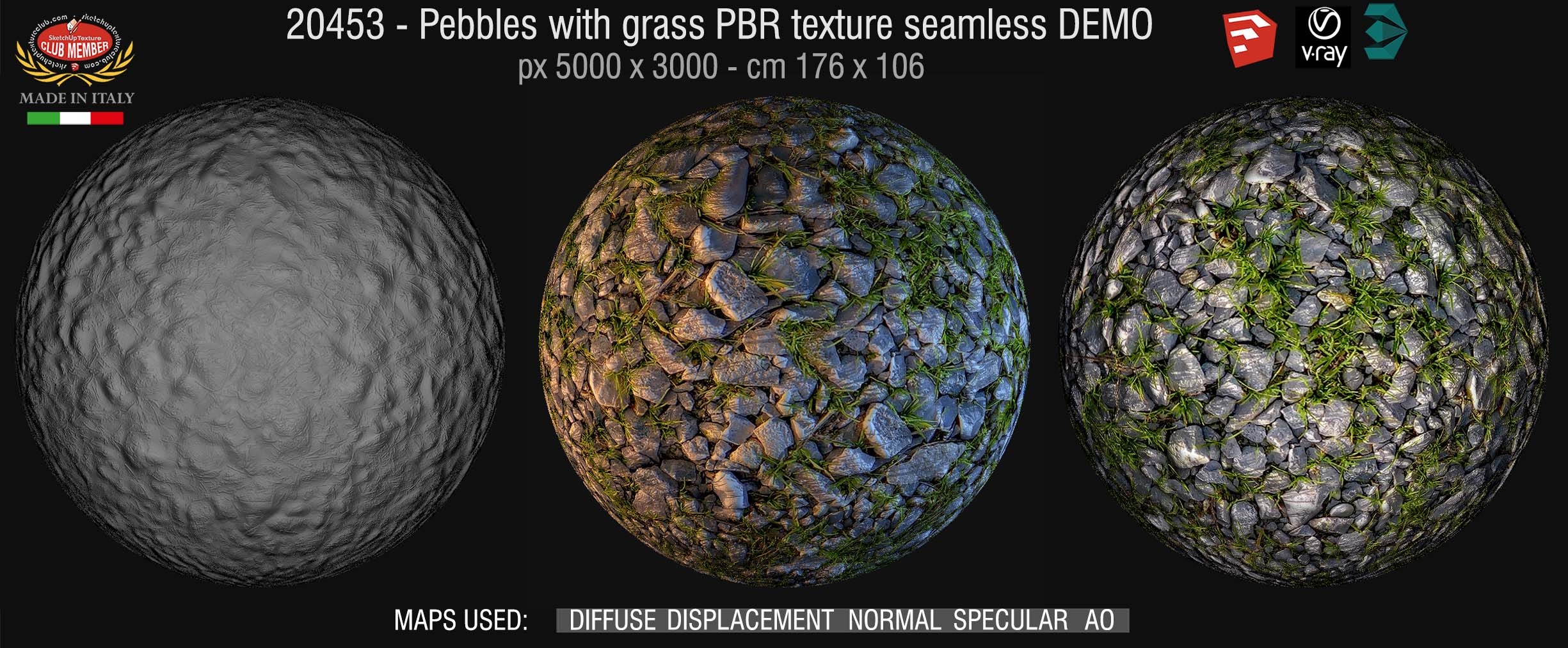 20453  Pebbles with grass PBR texture seamless DEMO