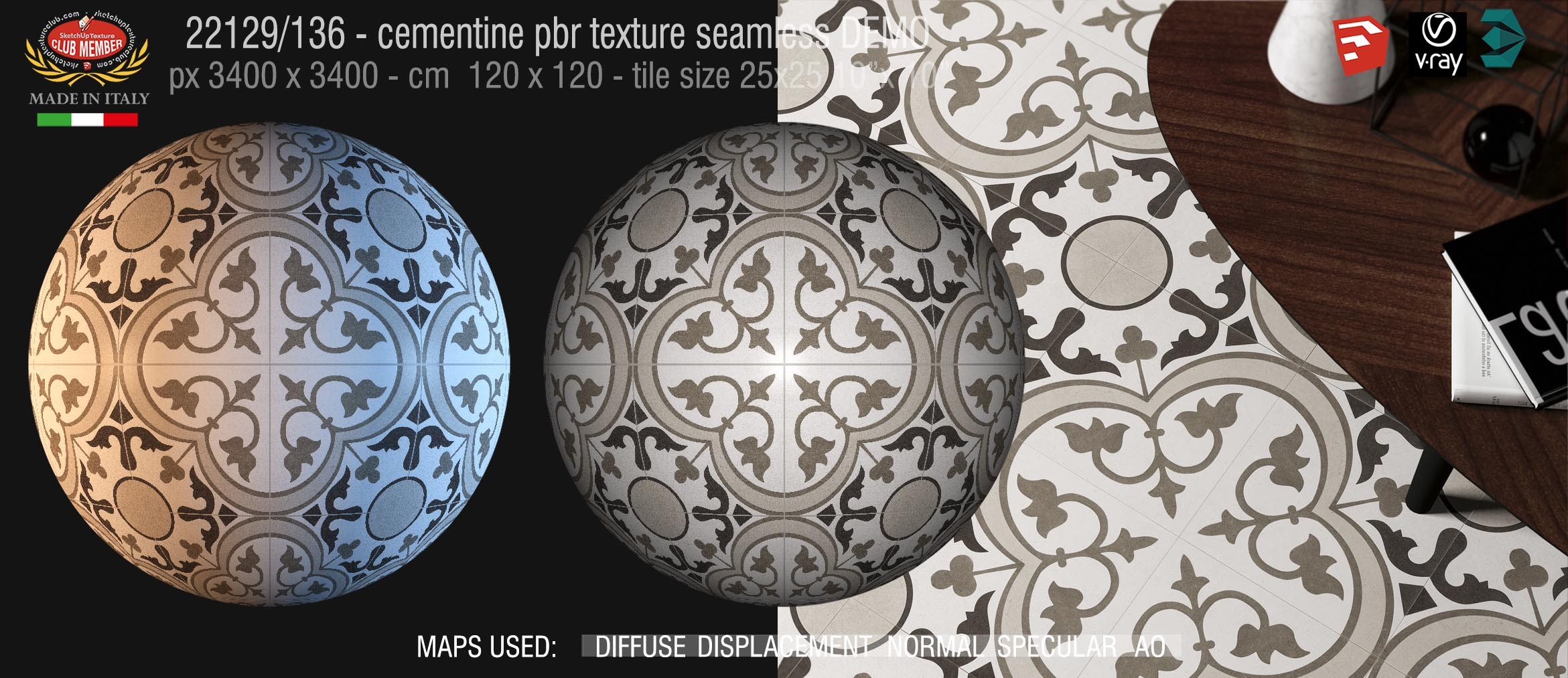 22139/136 cementine tiles Pbr seamless texture DEMO - porcelain stoneware concrete look