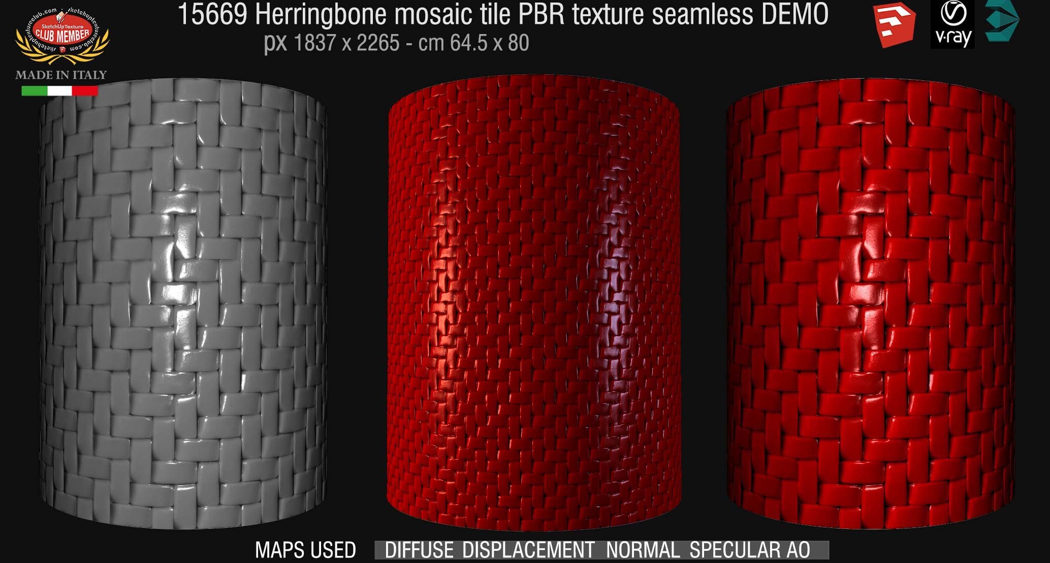 15669 Herringbone mosaic tile PBR texture seamless DEMO