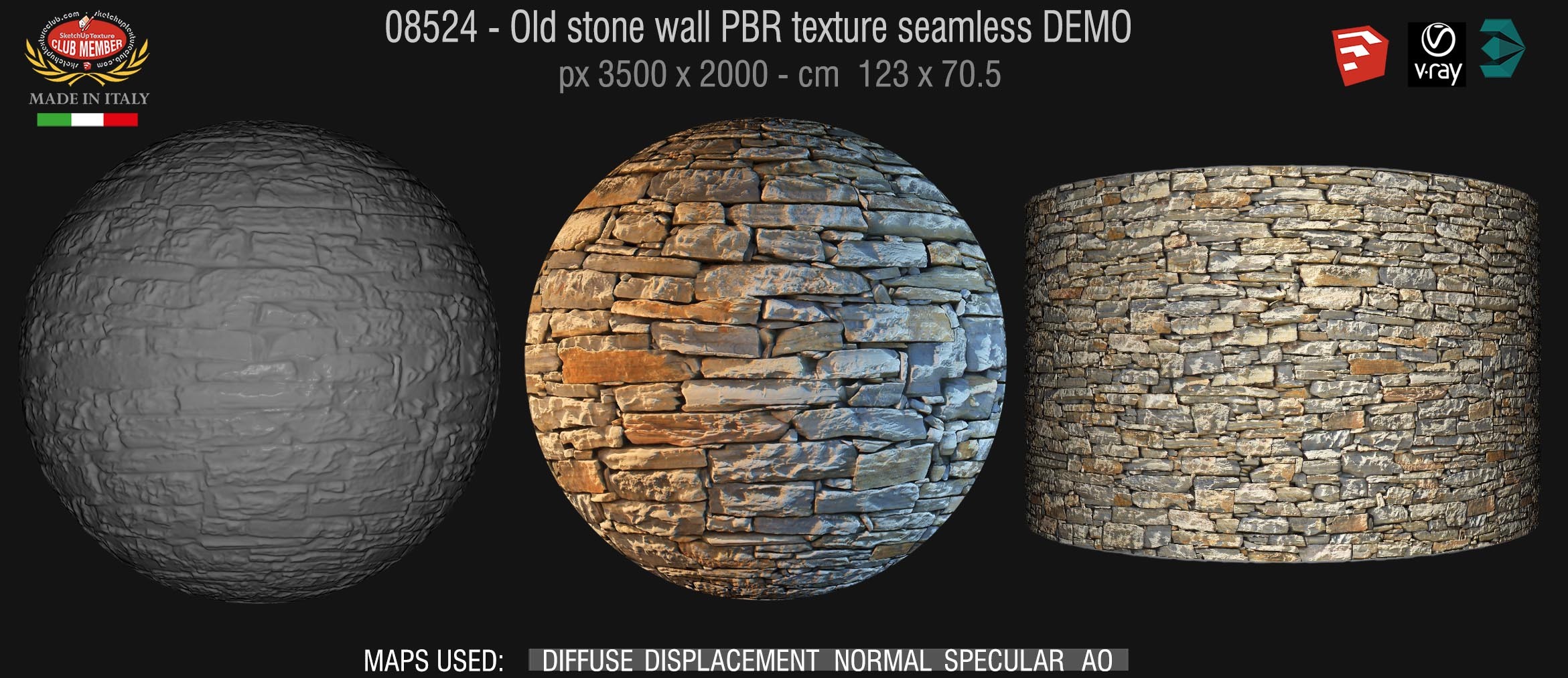 08524 Old stone wall PBR texture seamless DEMO