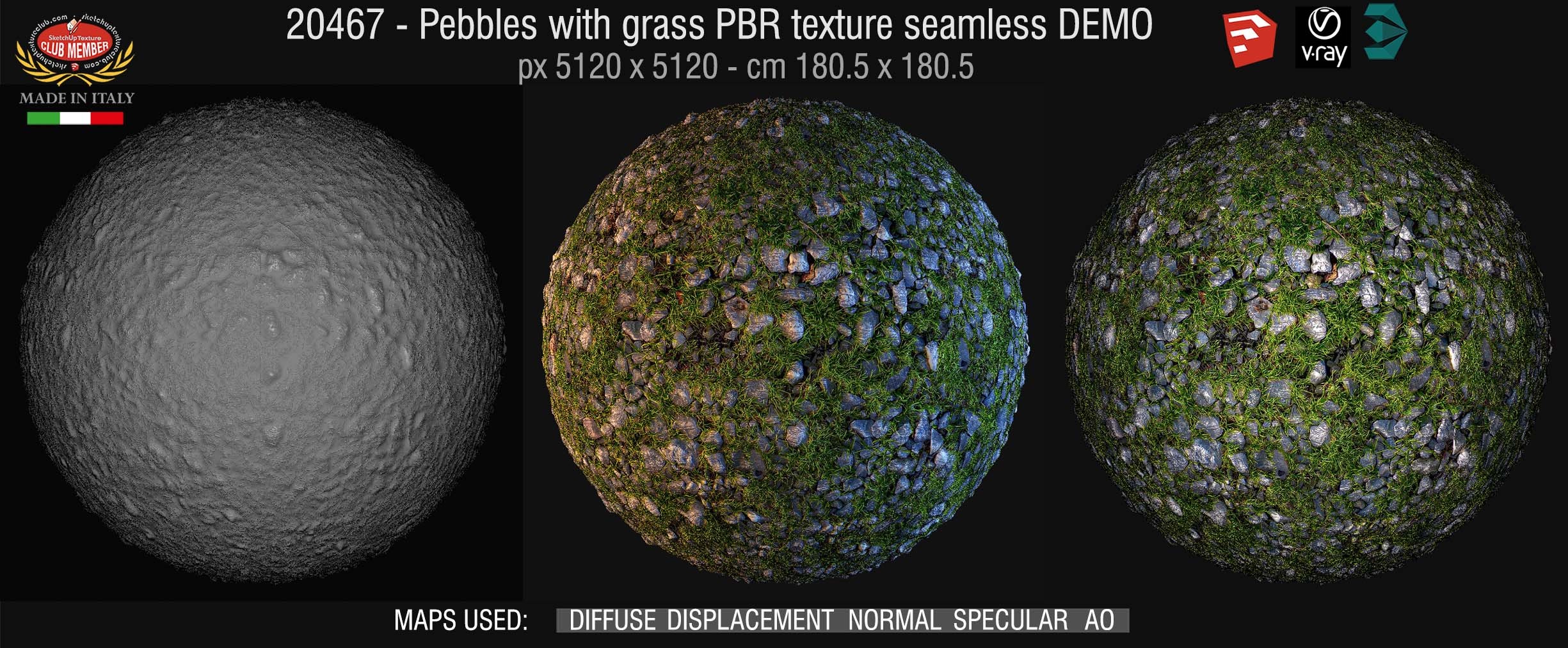 20467 Pebbles with grass PBR texture seamless