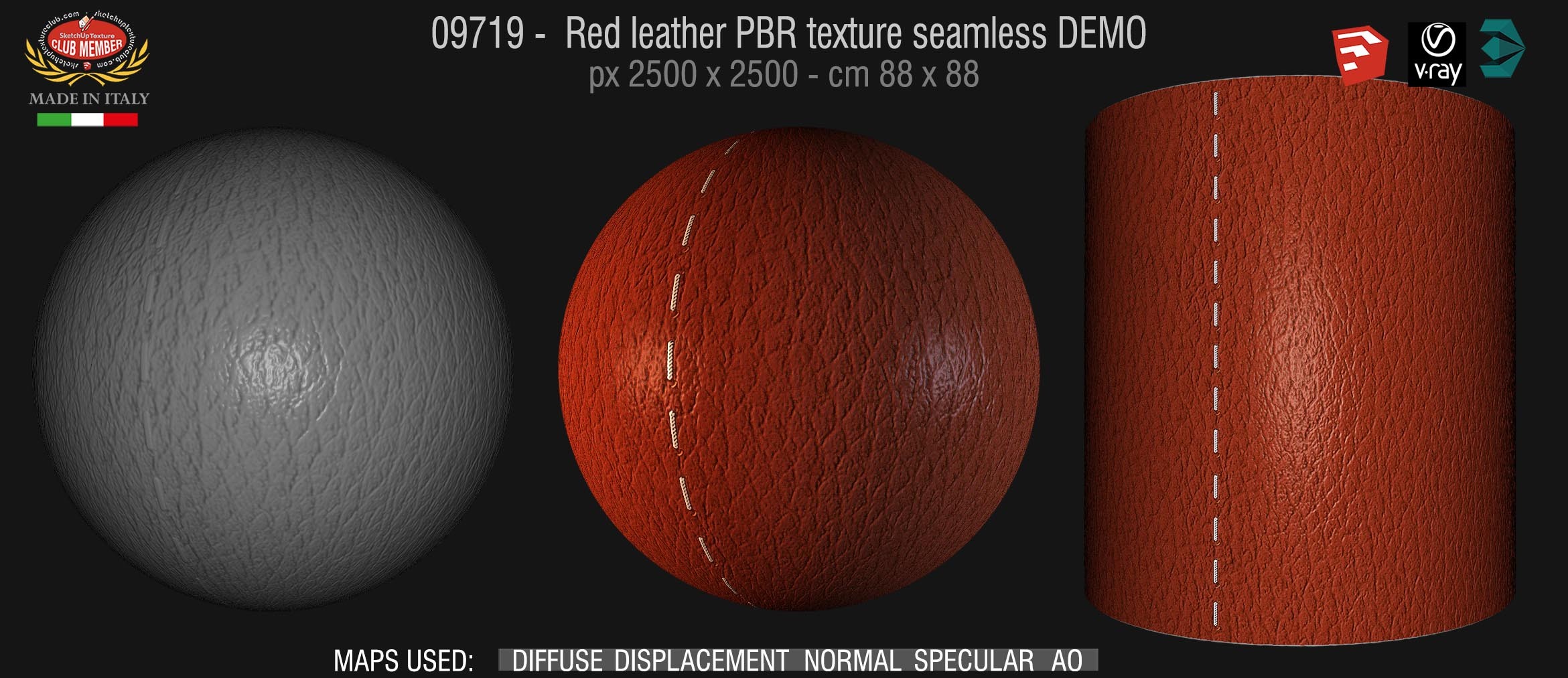 09719 Red leather PBR texture seamless DEMO