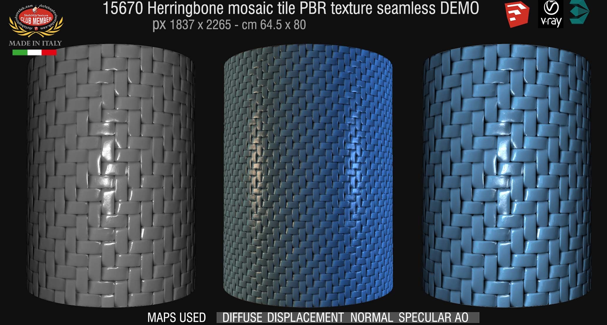 15670 Herringbone mosaic tile PBR texture seamless DEMO