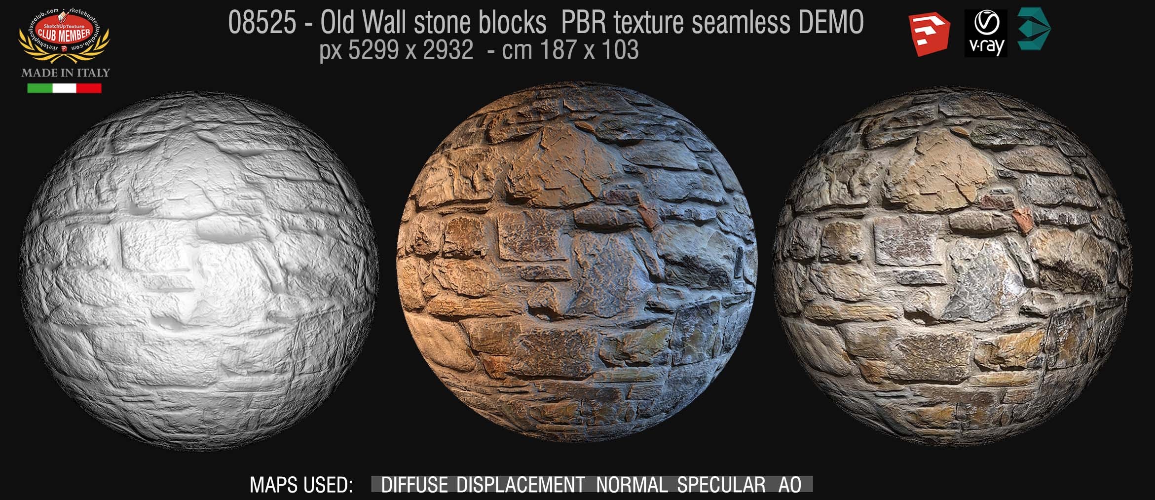 08525 Old wall stone PBR texture seamless DEMO