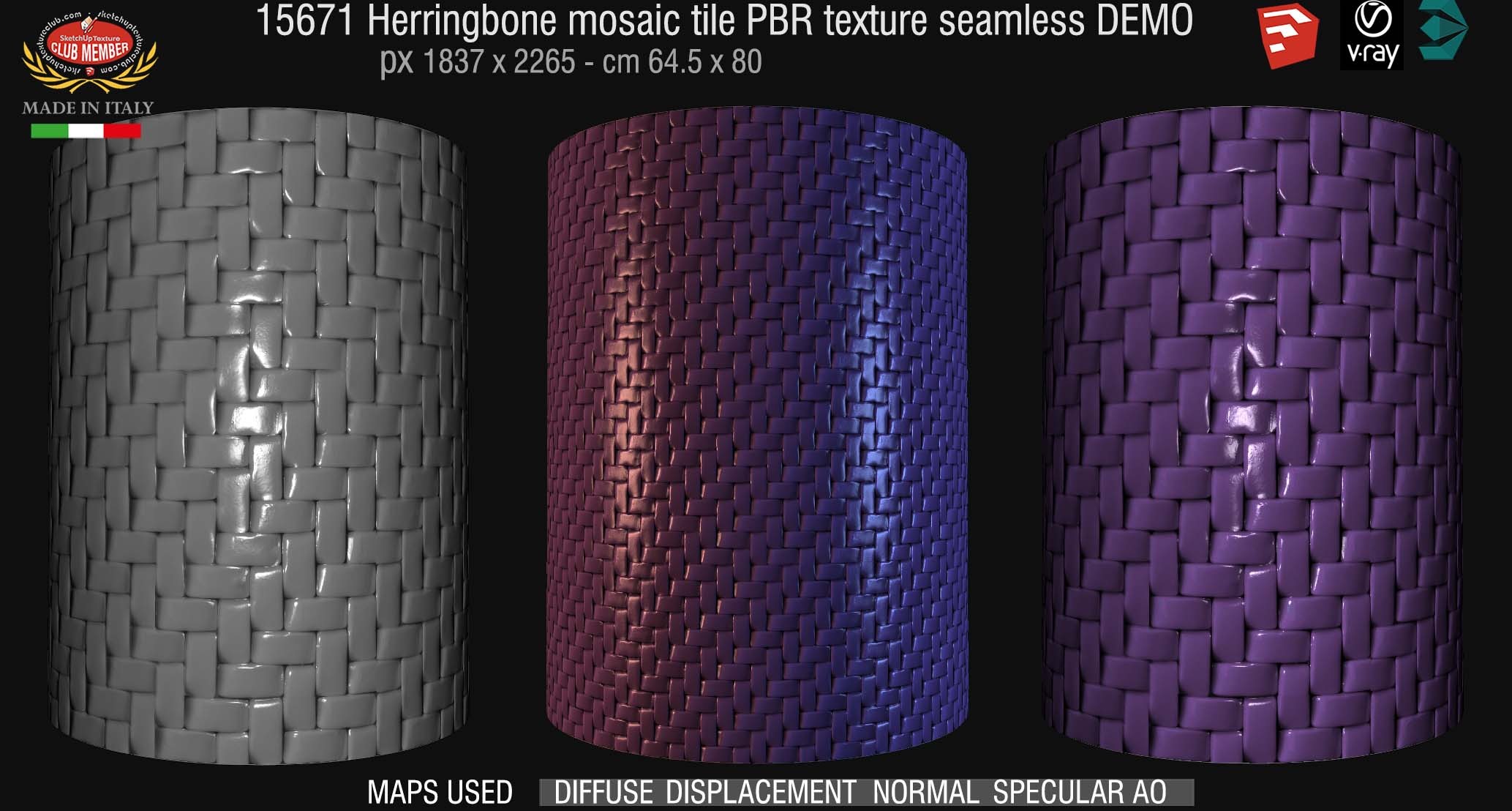 15671 Herringbone mosaic tile PBR texture seamless DEMO