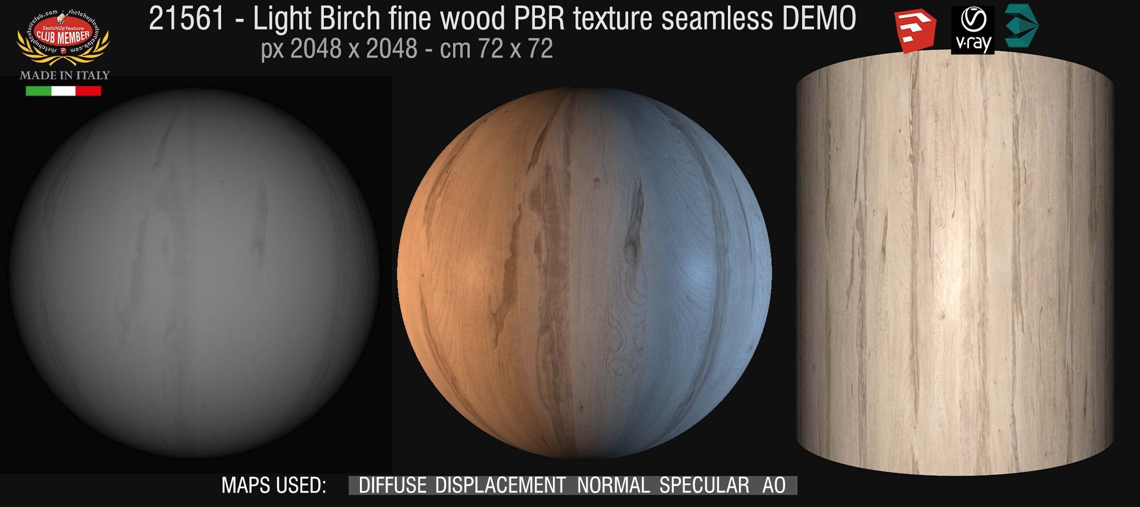 21561 Light birch fine wood PBR texture seamless DEMO
