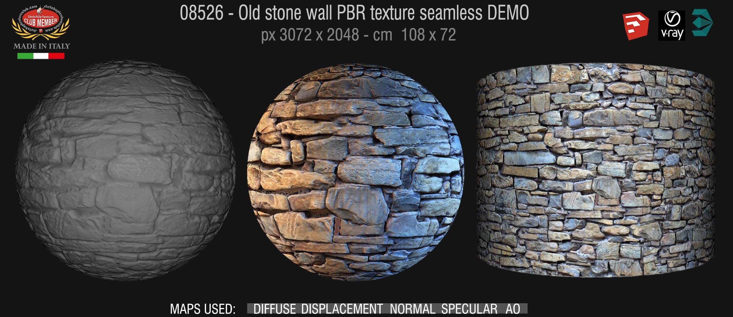 08526 Old wall stone PBR  exture seamless DEMO