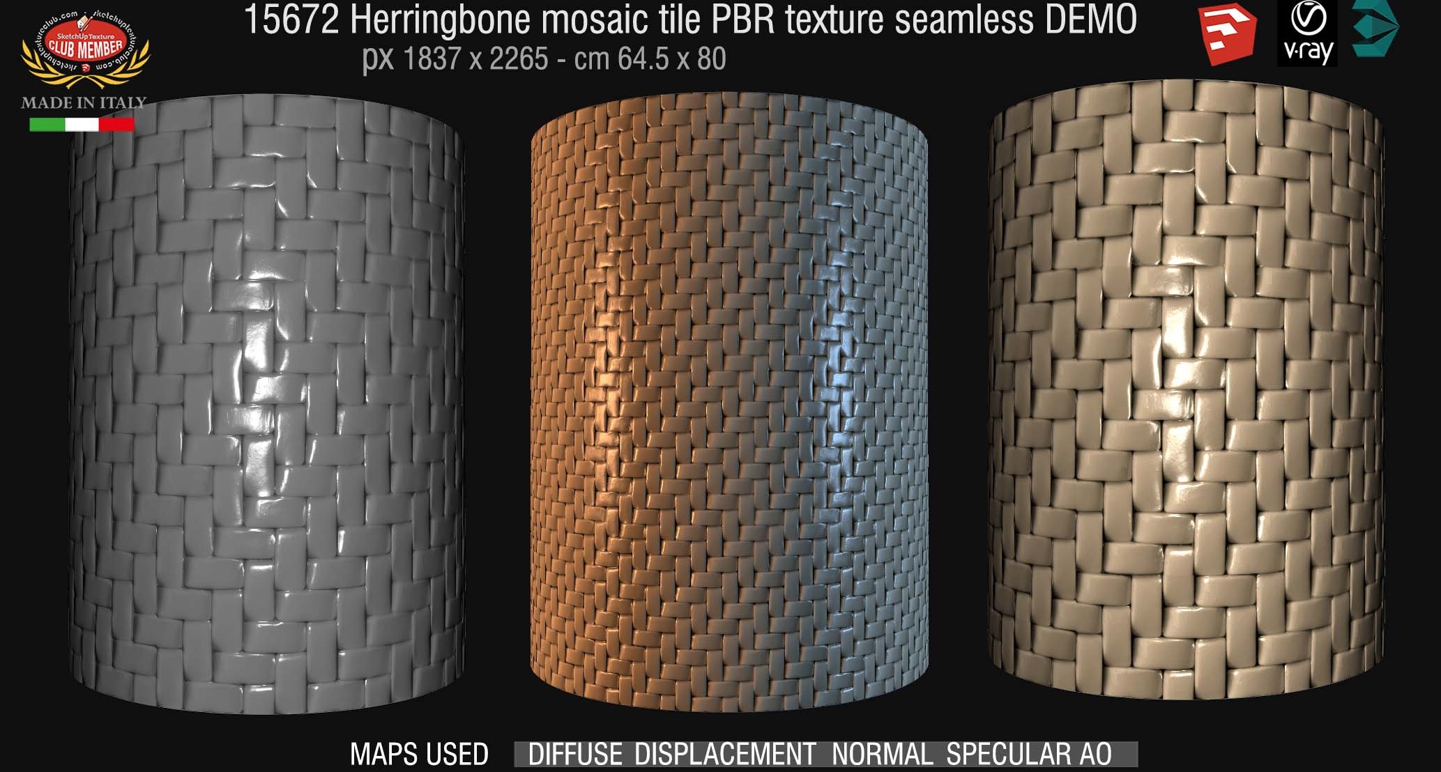 15672 Herringbone mosaic tile PBR texture seamless DEMO