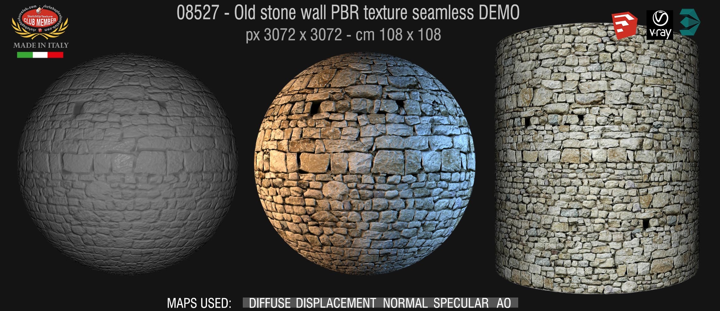 08527 Old stone wall PBR texture seamless DEMO
