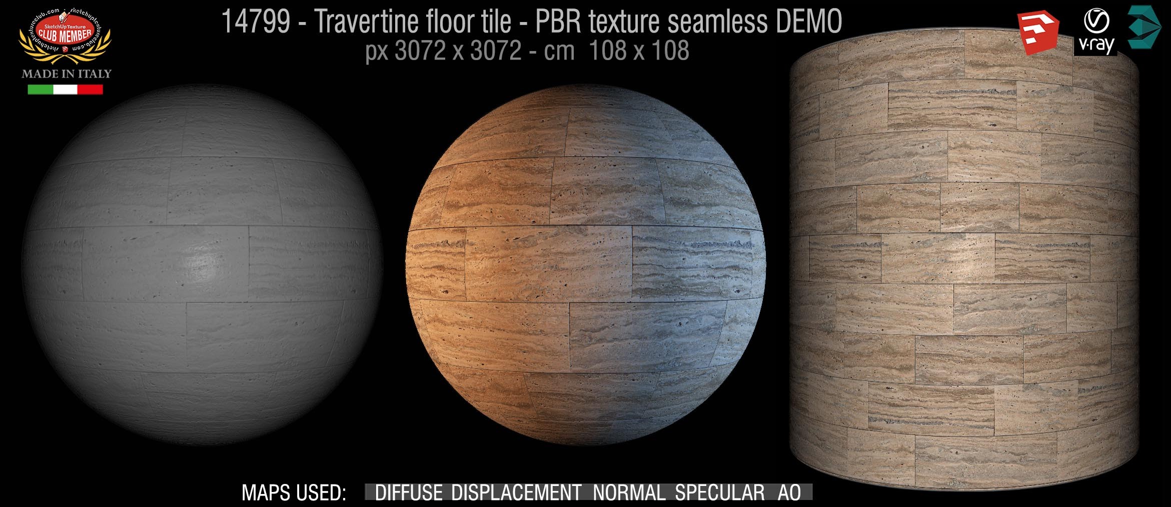 14799 Travertine floor tile PBR texture seamless DEMO